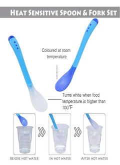 Generic مجموعة ملاعق وشوك تغذية للأطفال، عبوة من 6 أدوات طعام للأطفال الصغار بطرف من السيليكون الناعم والحساس للحرارة للمرحلة الأولى للتغذية الذاتية، أطباق أطفال خالية من مادة BPA، مجموعة ملاعق حرارية للأطفال الرضع متعددة الألوان  - Image 3