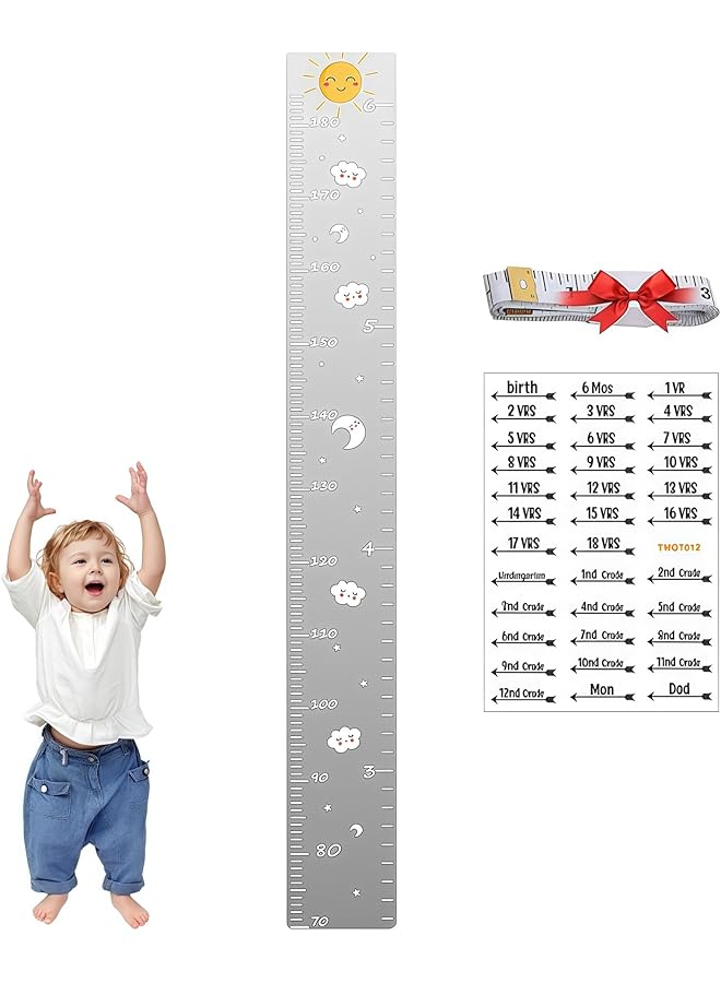 The Bros Mirror Height Chart for Kids,Growth Chart for Wall,Decorative Mirrors Full Length,Sun Smile Acrylic Puzzle Mirror Decor for Nursery Room - Image 1
