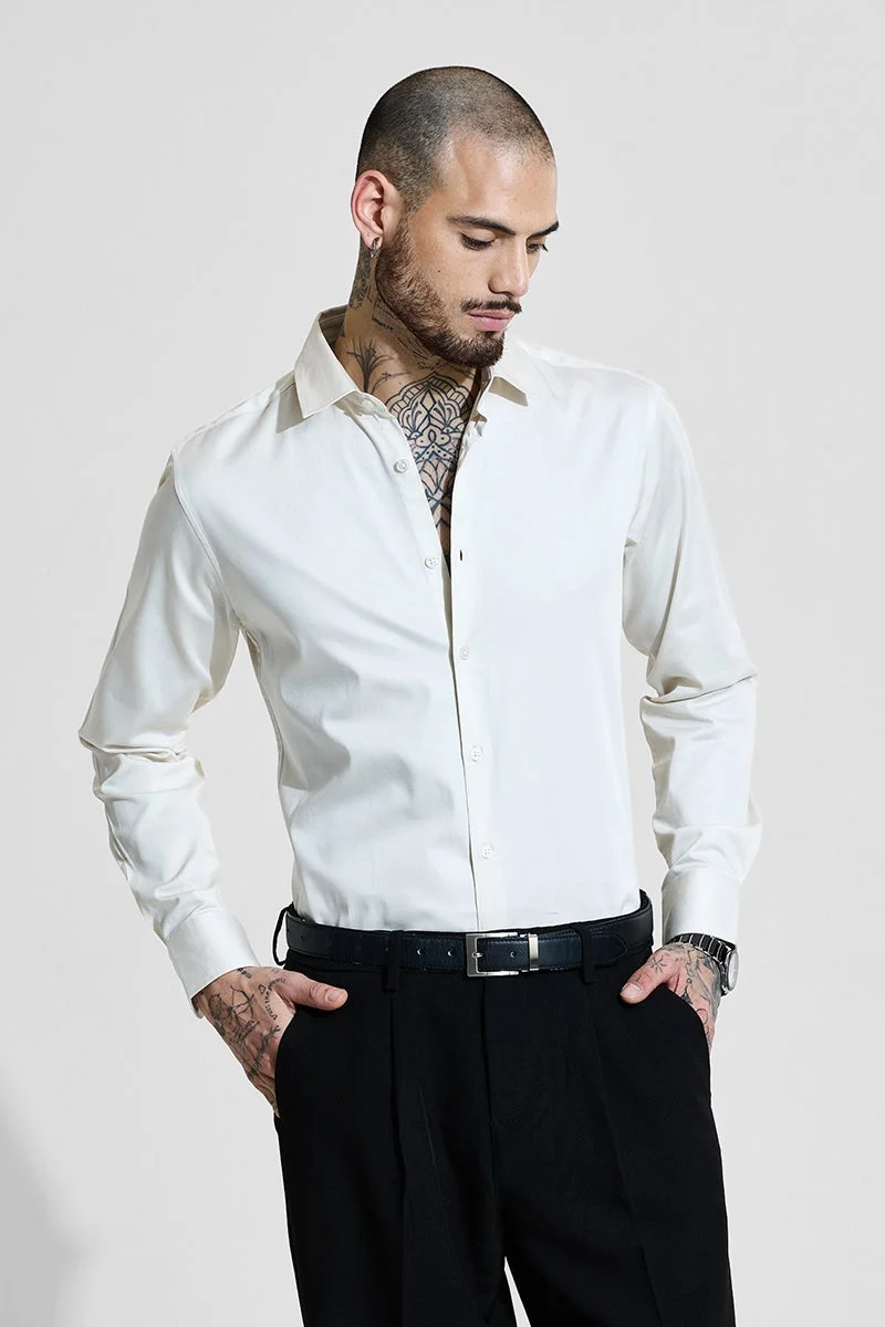 SNITCH Core Lab Satin Stretch White Slim Fit Shirt