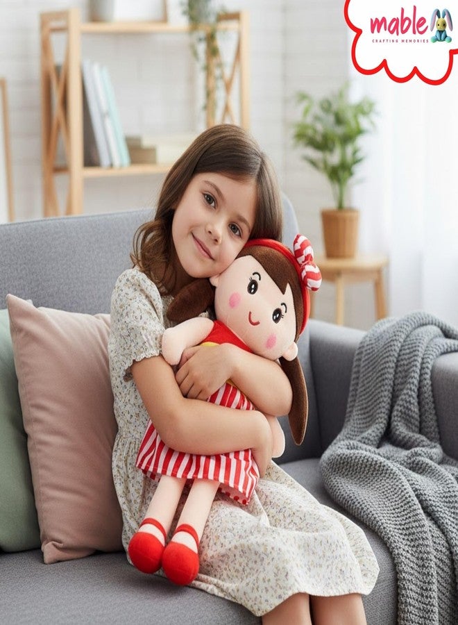 MABLE Soft Doll for Girls | Cute Plush Baby Doll Toy with Colourful Hairband | Huggable Stuffed Doll Gift for Kids, Girls, Toddlers & Babies Age 3 to 5 Years (40CM Red) - Image 4