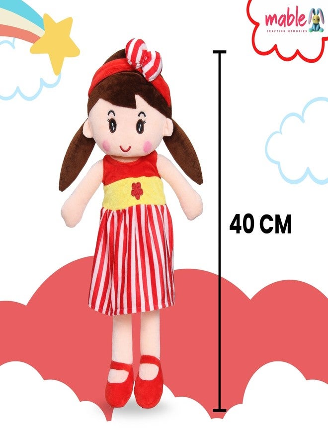 MABLE Soft Doll for Girls | Cute Plush Baby Doll Toy with Colourful Hairband | Huggable Stuffed Doll Gift for Kids, Girls, Toddlers & Babies Age 3 to 5 Years (40CM Red) - Image 2