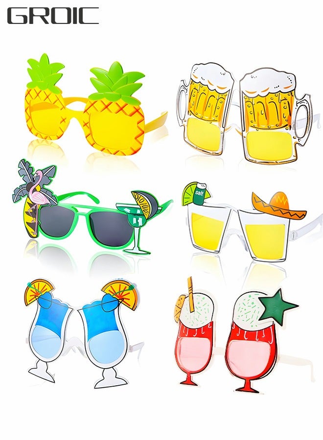 GROIC Luau Party Sunglasses - 6 Pairs Funny Hawaiian Glasses, Tropical Fancy Dress Props, Beach Themed Party Supplies Decoration,Party Dress Accessories - Image 1