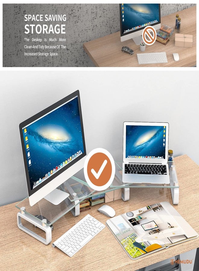 Hemudu Dual Monitor Stand, Computer Monitor Stand, Desktop Organizer, Monitor Stand Riser for PC, Computer, Laptop Clear HD02T-301 - Image 4