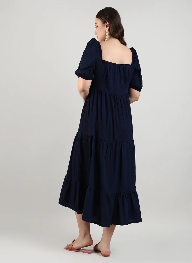 Instafab Plus Tiered Navy Dress