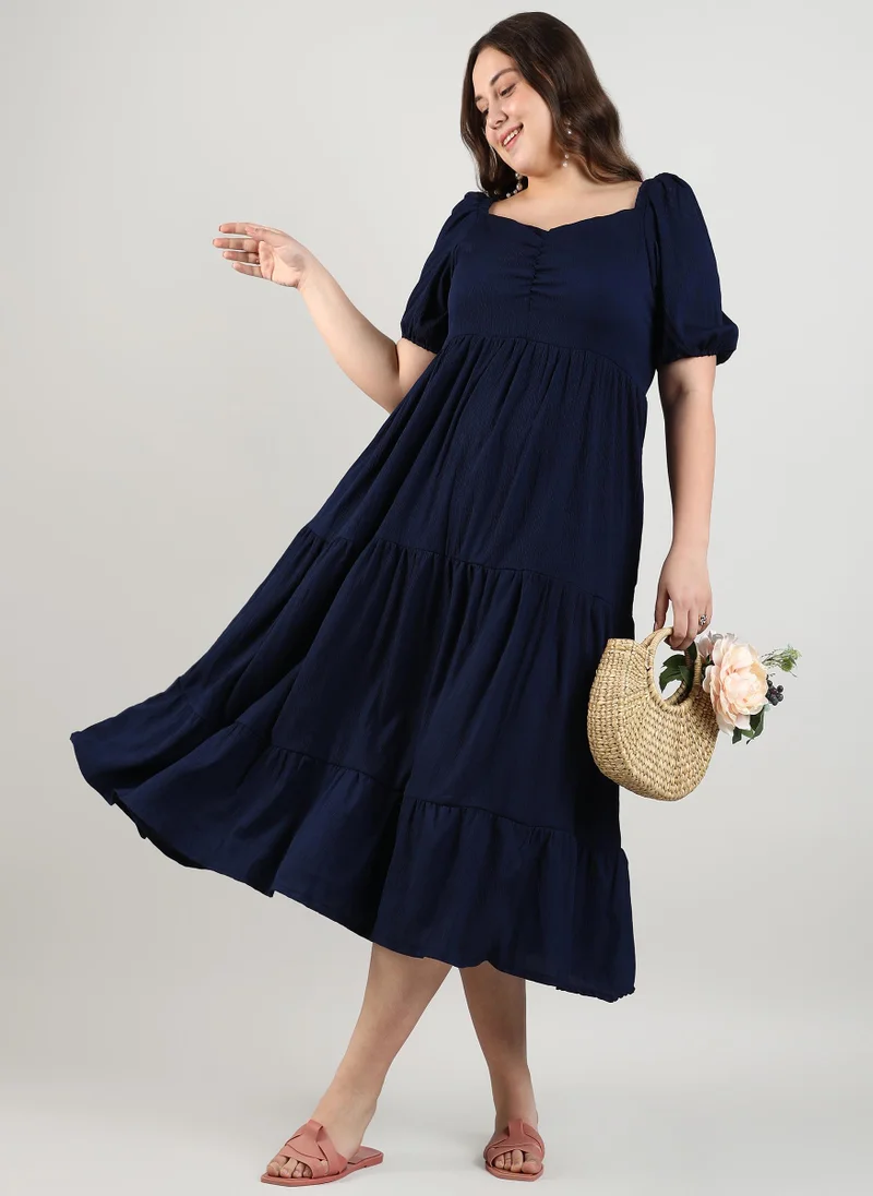 Instafab Plus Tiered Navy Dress