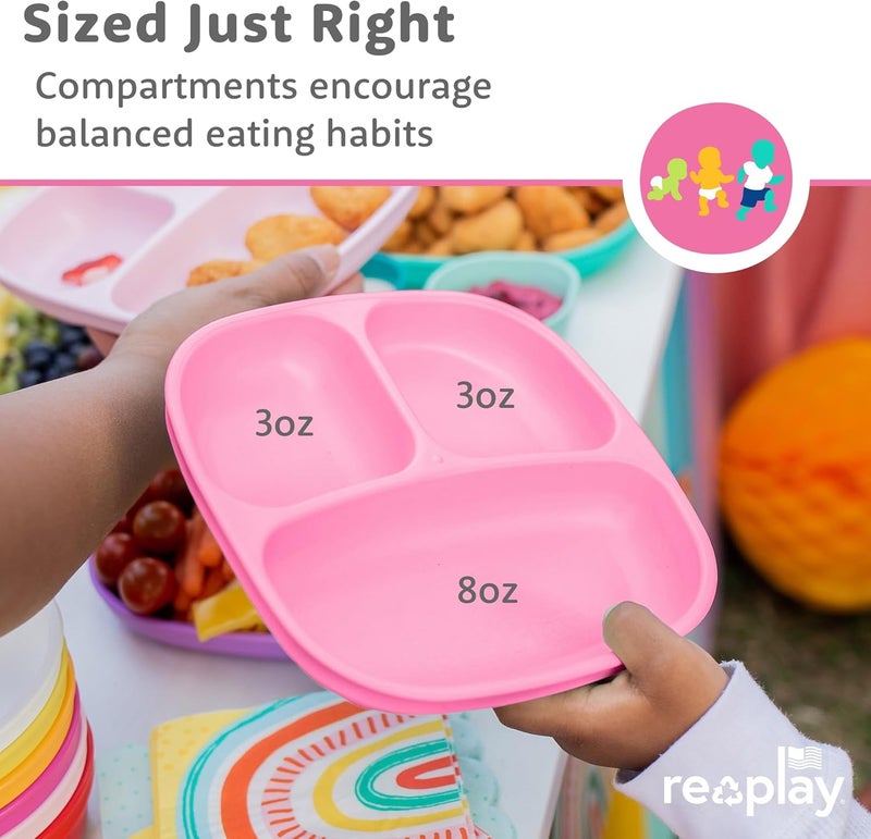 RePlay Toddler Plates with Dividers  DeepWalled 3 Compartments Divided Plates for Kids  Dishwasher  Microwave Safe  Made in USA  Set of 4737 x 737 x 125  Princess - Image 3