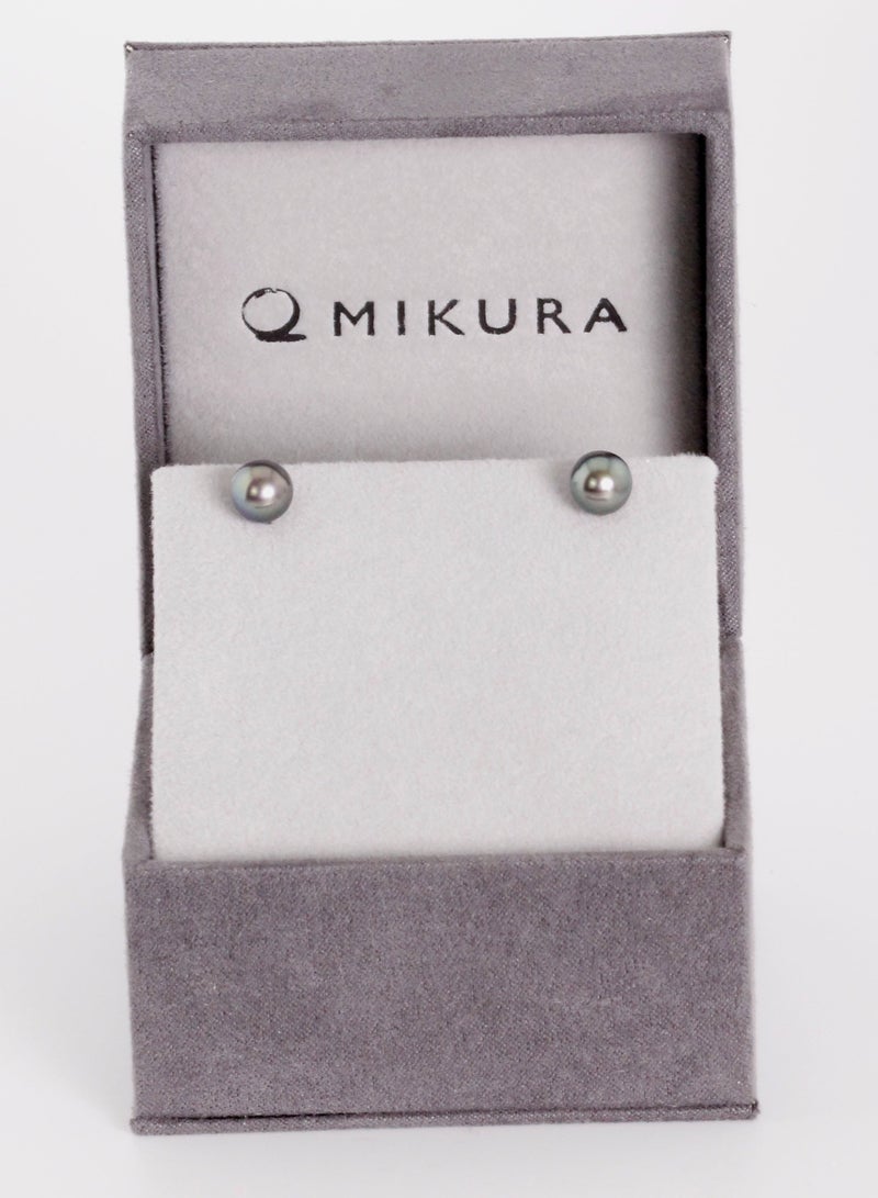 MIKURA Earrings, Freshwater Pearls, A Quality, Treated Black Color, 7.5-7.0MM, 925 Silver  - Image 3