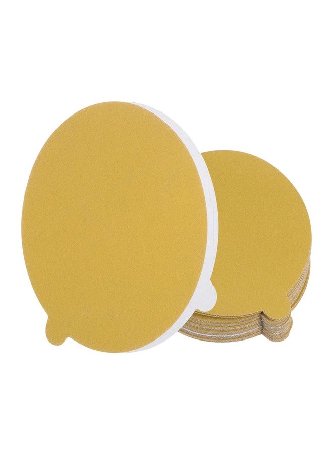 Kozelo 25pcs PSA Sanding Discs - [5 Inch x 220 Grit] Non-Hole Self Adhesive Sticky-Back Gold Sandpaper Discs with Tab for Automotive Car Paint Use, Aluminum Oxide, Round - Image 1