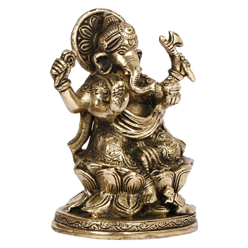 ARTVARKO Brass Ganesha Sitting on Lotus Ganesh Ganpati Murti Metal Statue for Home Office Entrance Decor Diwali Pooja 5 Inches - Image 3