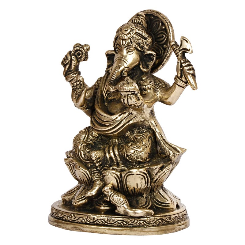 ARTVARKO Brass Ganesha Sitting on Lotus Ganesh Ganpati Murti Metal Statue for Home Office Entrance Decor Diwali Pooja 5 Inches - Image 4