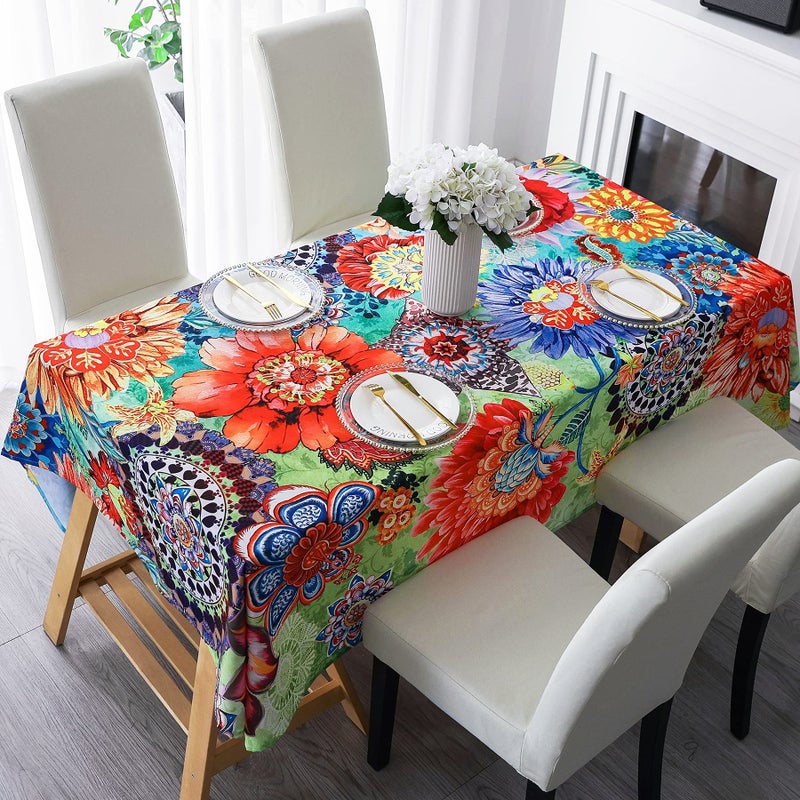 HMS Happy Memories Tablecloth Original Design Hand Drawing Art Print Table Cloth Washable Water Resistance Microfiber Decorative Rectangle Table Cover Tape 8 60x84