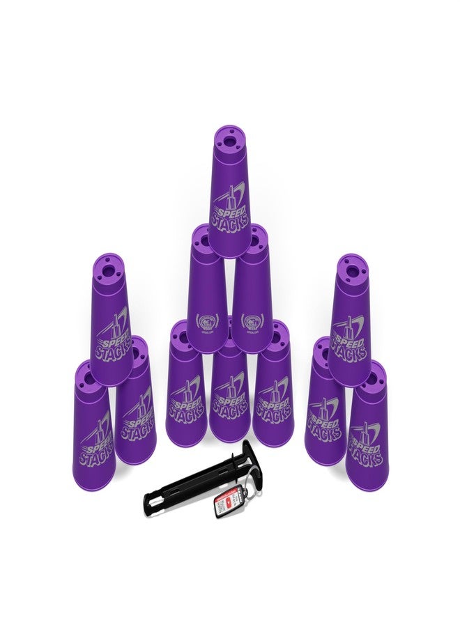 سبيد ستاكس مجموعة أكواب سبيد ستاكس | مجموعة رياضية رسمية للتكديس، بنفسجي - 12 كوبًا وقاعدة تثبيت | مواد عالية الجودة، احتكاك منخفض | معتمدة من WSSA - Image 2