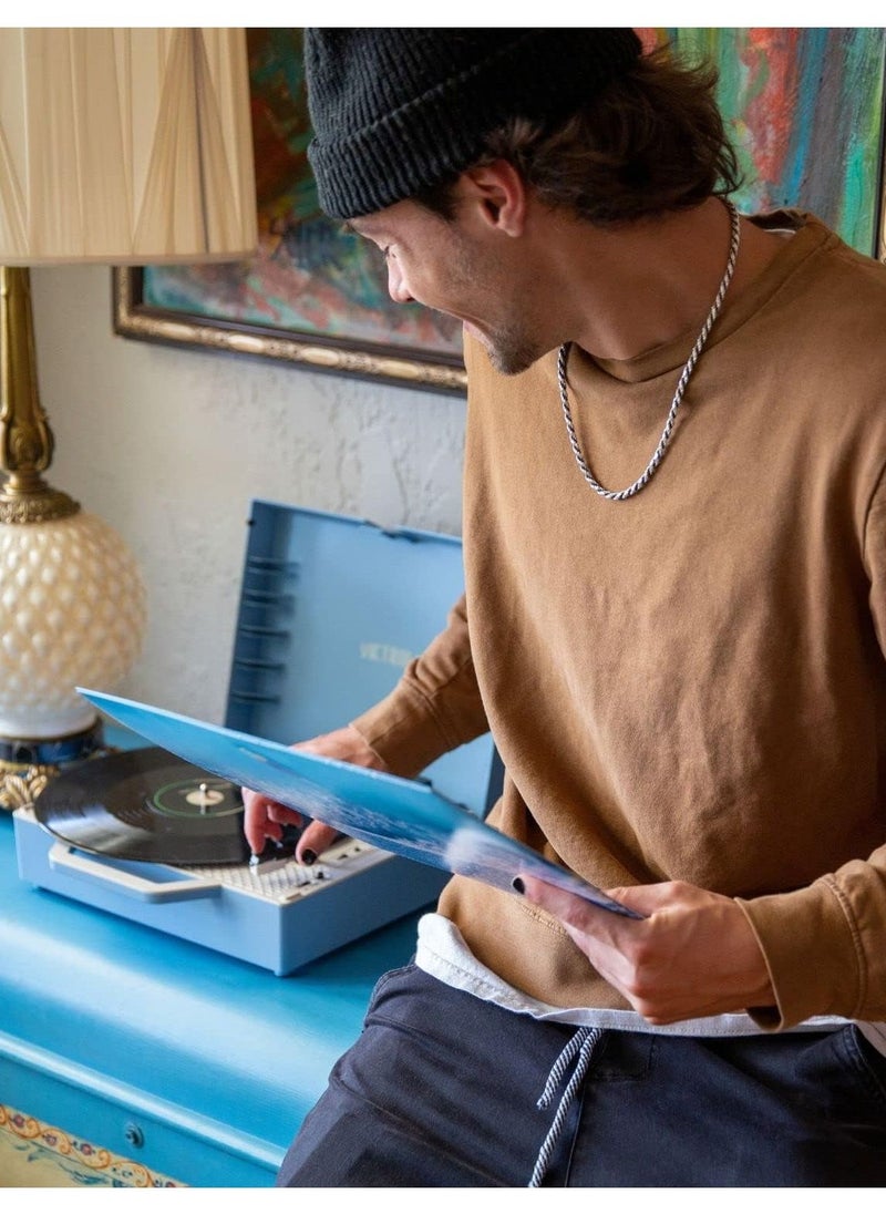VICTROLA - Victrola Re-Spin Sustainable Suitcase Record Player with Built in Bluetooth Speakers 3 Speed Belt Driven Turntable Built-in Bass Radiator 3.5mm Headphone Jack Light Blue - Image 1