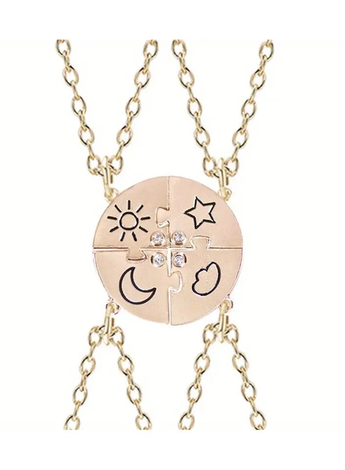 Goolsky 4 Pcs/set Round Sun Star Moon Pendant Necklace – Fashion Best Friend Forever Friendship BFF For Men And Women Charm Choker, Sun Moon Cloud And Star Inlaid Rhinestone, 4-Piece Matching Set - Image 2