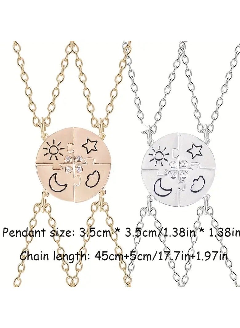 Goolsky 4 Pcs/set Round Sun Star Moon Pendant Necklace – Fashion Best Friend Forever Friendship BFF For Men And Women Charm Choker, Sun Moon Cloud And Star Inlaid Rhinestone, 4-Piece Matching Set - Image 5