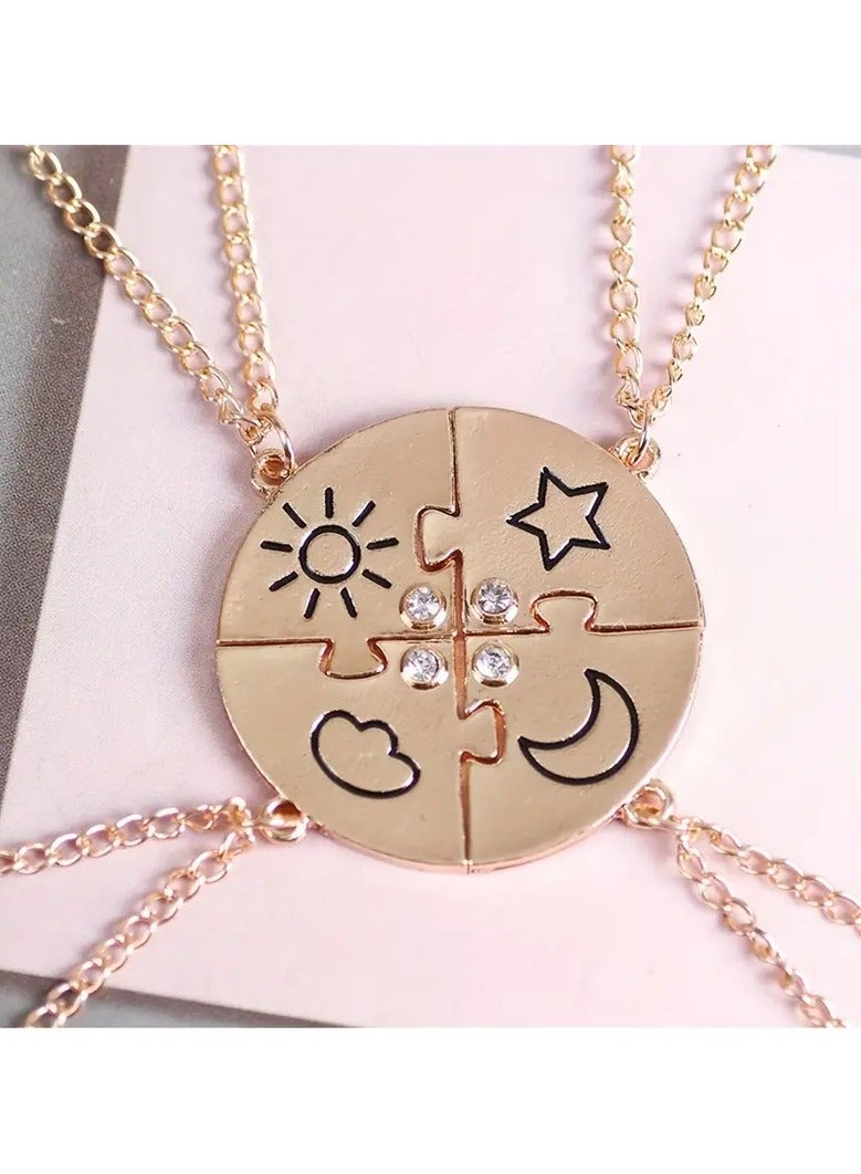 Goolsky 4 Pcs/set Round Sun Star Moon Pendant Necklace – Fashion Best Friend Forever Friendship BFF For Men And Women Charm Choker, Sun Moon Cloud And Star Inlaid Rhinestone, 4-Piece Matching Set - Image 1