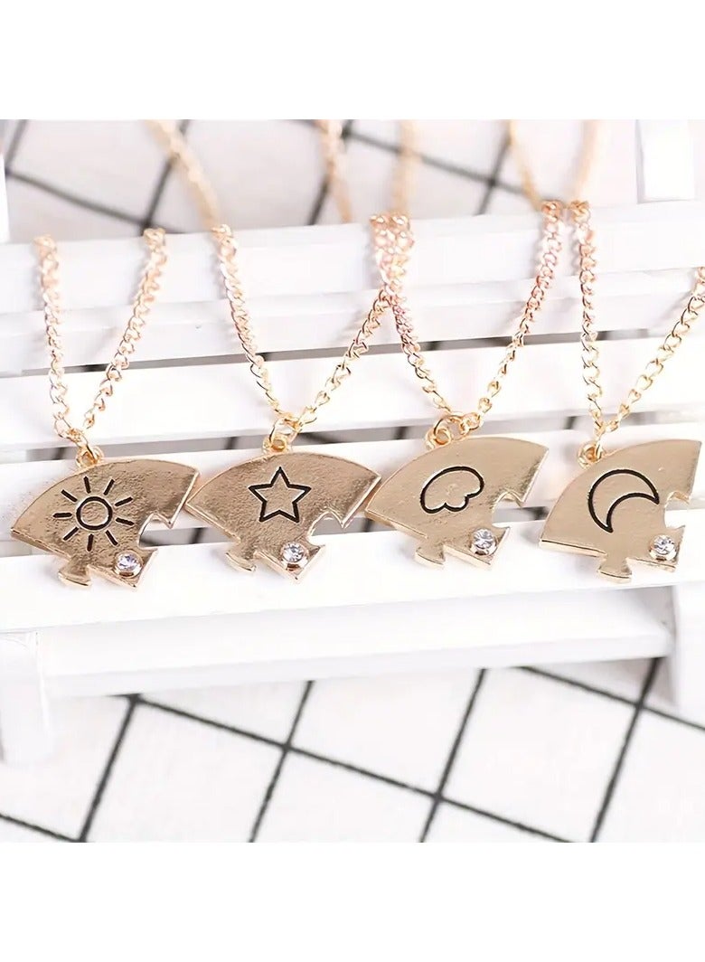Goolsky 4 Pcs/set Round Sun Star Moon Pendant Necklace – Fashion Best Friend Forever Friendship BFF For Men And Women Charm Choker, Sun Moon Cloud And Star Inlaid Rhinestone, 4-Piece Matching Set - Image 3