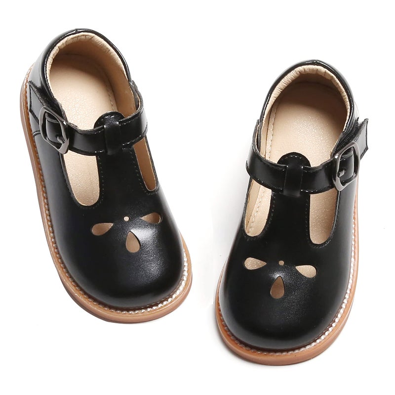 GINFIVE Toddler Little Girls Mary Janes Flats Girls Dress Shoes Kids Black Shoes Size 13