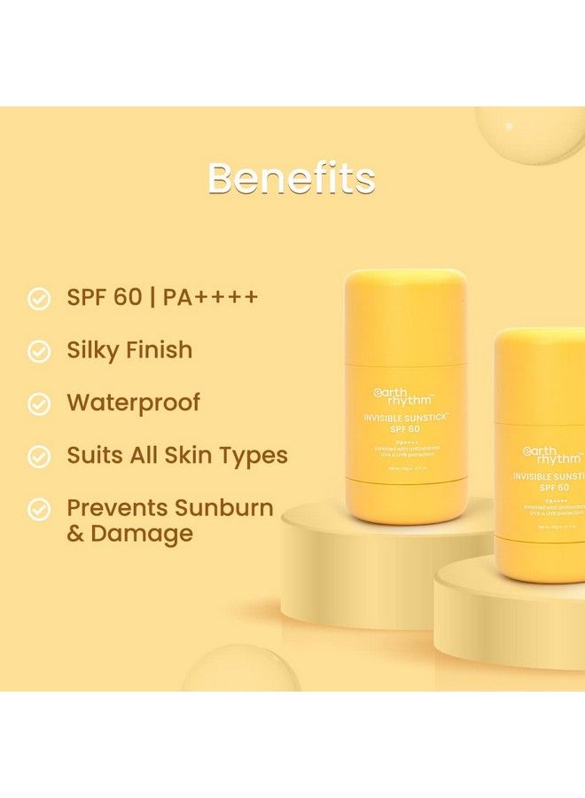 Earth Rhythm Sunstick Spf 60 Pa++++ Invisible Sunscreen ; Water Resistant No White Cast Lightweight I Almond Oil Jojoba Oil & Vitamin E ; Suits All Skin Types ; Women & Men 40 Gm  - Image 3