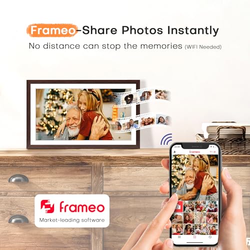 Pastigio Digital Picture Frame Frameo, Large 15.6 Inch Digital Photo Frame, WiFi Electric Frame, 1920 * 1080 IPS FHD Touchscreen, 32GB, Tabletop&Wall-Mounted, Share Video Picture, Gifts for Mom, Black Walnut - Image 3