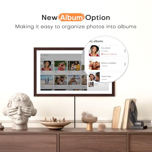 Pastigio Digital Picture Frame Frameo, Large 15.6 Inch Digital Photo Frame, WiFi Electric Frame, 1920 * 1080 IPS FHD Touchscreen, 32GB, Tabletop&Wall-Mounted, Share Video Picture, Gifts for Mom, Black Walnut - Image 5