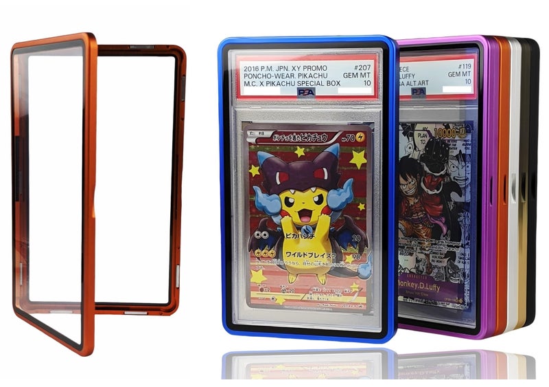 RedCap Magnetic Aluminum Graded PSA Slab Guard UV Resistant Glass 35PT Premium Protector Display Case For Standard PSA CGC Graded Sport Trading Cards - Sunset Orange - Image 1