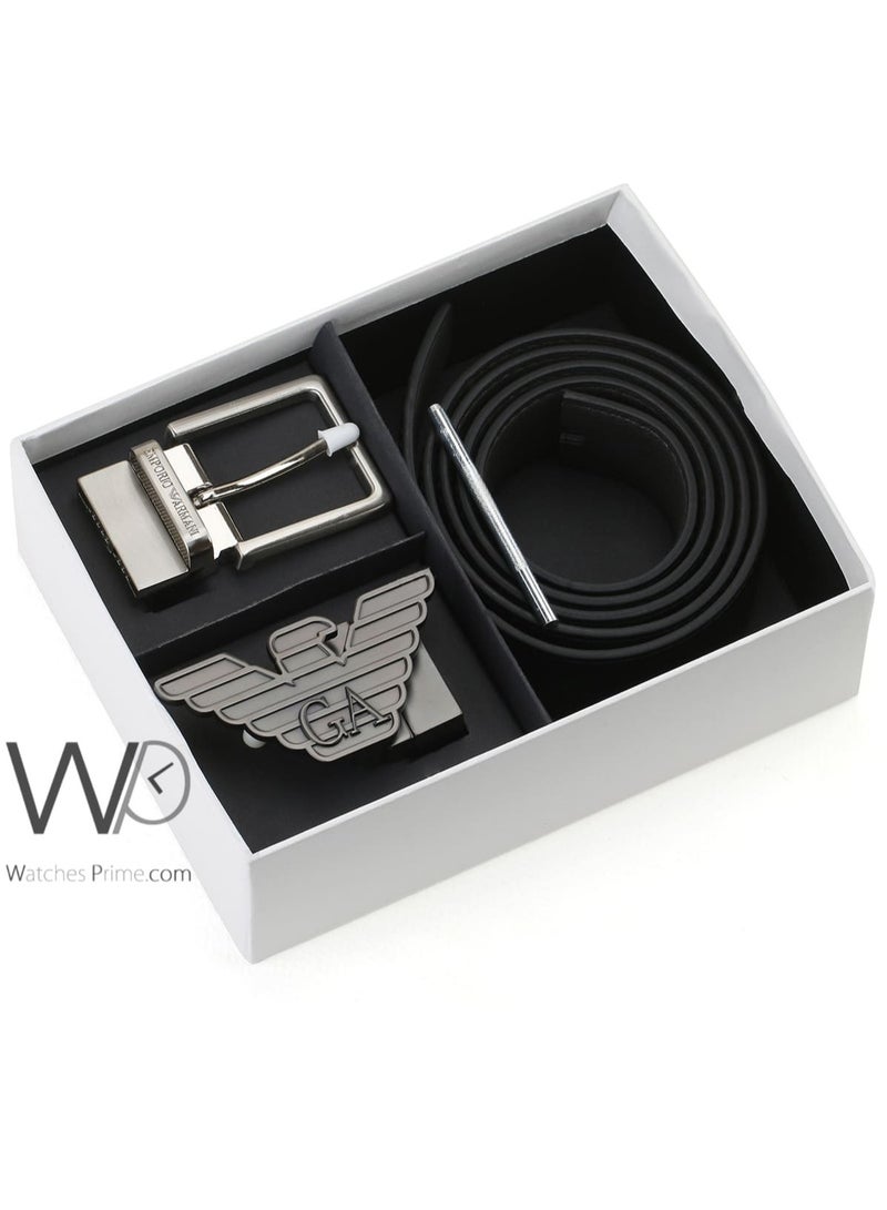 EMPORIO ARMANI Giorgio Armani Leather Double Face Belt Black Belt Two Buckle Gift Set Box For Men  - Image 1