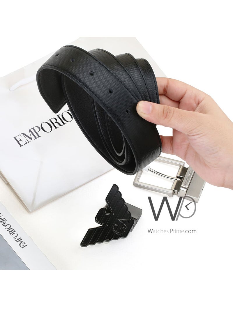 EMPORIO ARMANI Giorgio Armani Leather Double Face Belt Black Belt Two Buckle Gift Set Box For Men  - Image 2