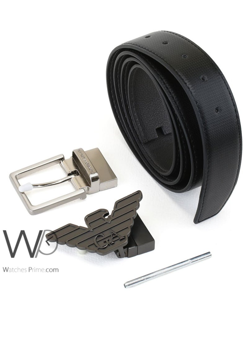 EMPORIO ARMANI Giorgio Armani Leather Double Face Belt Black Belt Two Buckle Gift Set Box For Men  - Image 3