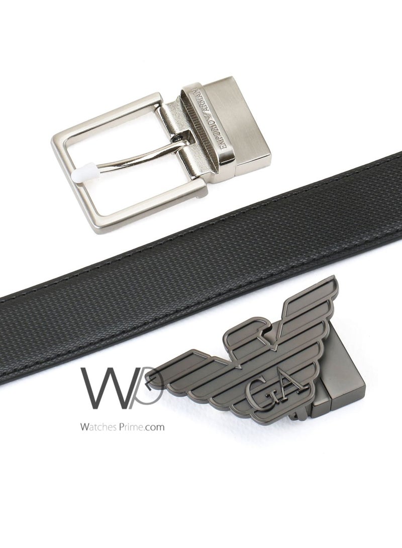 EMPORIO ARMANI Giorgio Armani Leather Double Face Belt Black Belt Two Buckle Gift Set Box For Men  - Image 4
