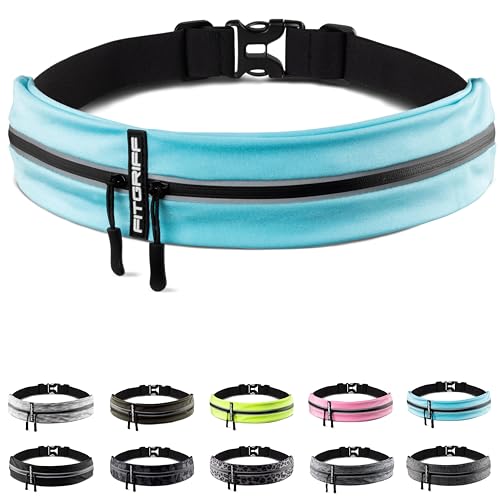 Fitgriff® Running Belt for Men & Women - Secure Jogging Pouch for Phone, Keys & Essentials - For All Cell Phones, (Cyan, 24.5" - 35.5" Waist Size) - Image 1