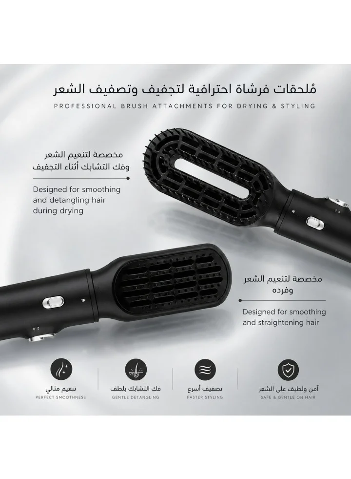 REBUNE Hot Air Brush Hair Dryer 1200W, 2 Interchangeable Brushes, 2 Heat Settings, Cool Air, 360° Swivel Cord, RE-2108-2