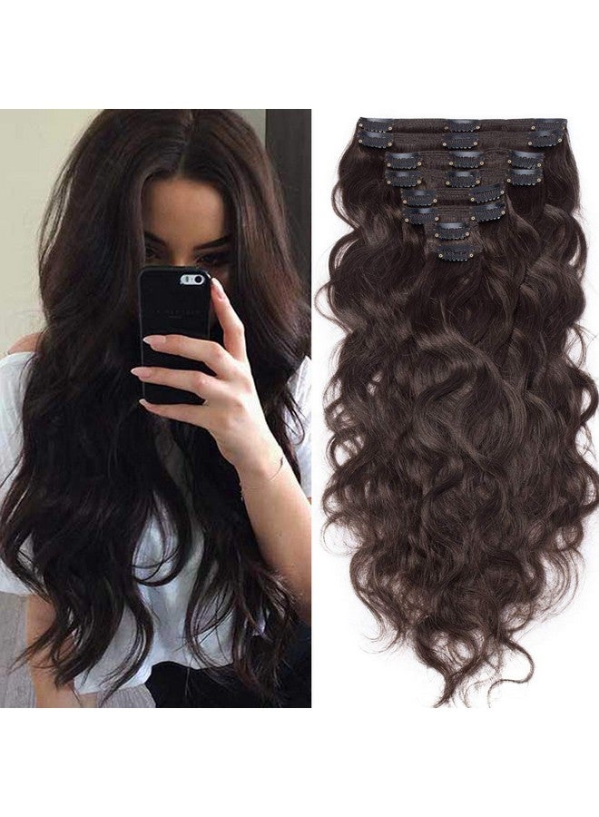 S-noilite Wavy Clip In Hair Extensions Real Human Hair Curly Wavy Clip In Human Hair Double Weft Natural Wave Human Hair Clip In Extensions 8 Pieces 18 Clips 100% Remy Hair(20 Inch 150Gdark Brown (02)) - Image 1