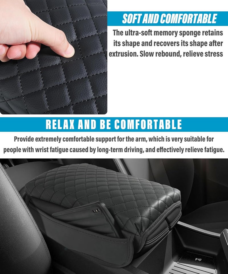 Funda de piel de fibra de carbono para reposabrazos de coche, almohadilla de consola central con bolsillos organizadores, funda de reposabrazos, accesorios de coche, protector de reposabrazos - Image 3