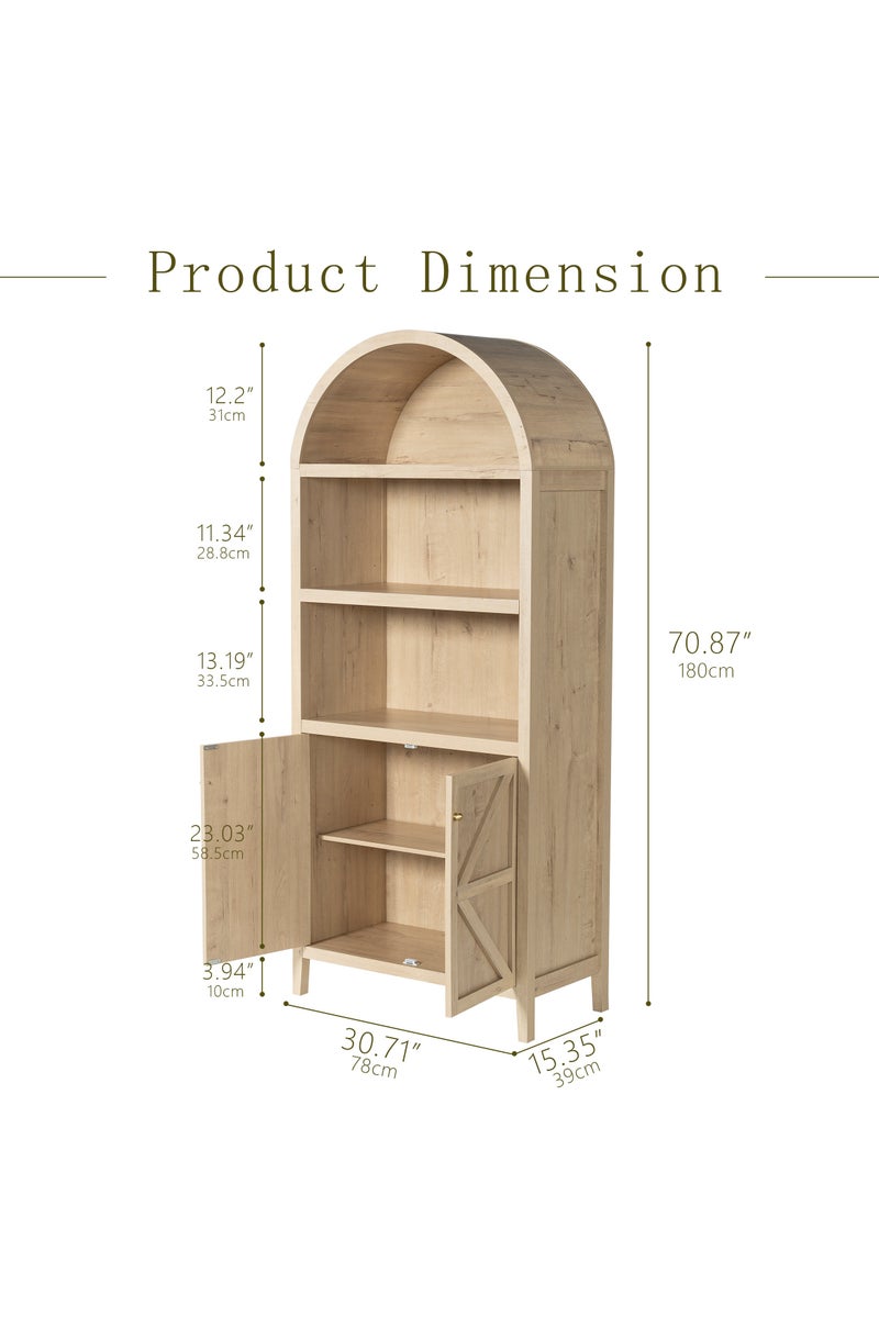 شوغوري 180CM خزانة طويلة القوس، 5 طبقات قوس تخزين خزانة عرض مع فو الرخام أعلى، مزرعة مزرعة الحديث خزانة خزانة المطبخ لغرفة المعيشة - Image 2
