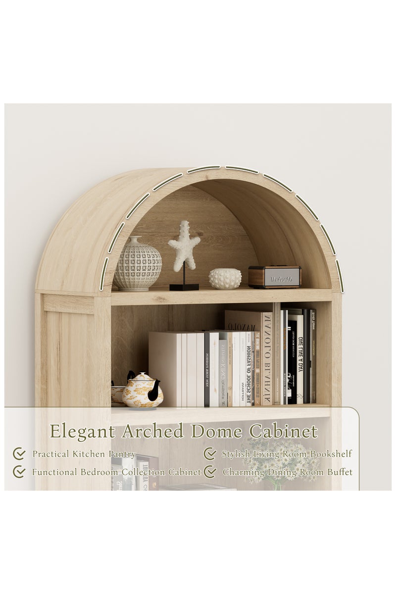 شوغوري 180CM خزانة طويلة القوس، 5 طبقات قوس تخزين خزانة عرض مع فو الرخام أعلى، مزرعة مزرعة الحديث خزانة خزانة المطبخ لغرفة المعيشة - Image 3