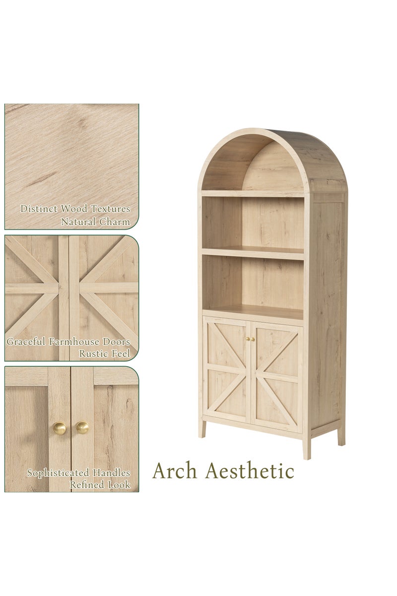 شوغوري 180CM خزانة طويلة القوس، 5 طبقات قوس تخزين خزانة عرض مع فو الرخام أعلى، مزرعة مزرعة الحديث خزانة خزانة المطبخ لغرفة المعيشة - Image 4