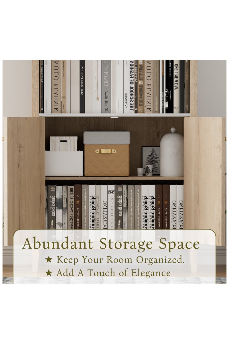 شوغوري 180CM خزانة طويلة القوس، 5 طبقات قوس تخزين خزانة عرض مع فو الرخام أعلى، مزرعة مزرعة الحديث خزانة خزانة المطبخ لغرفة المعيشة - Image 5