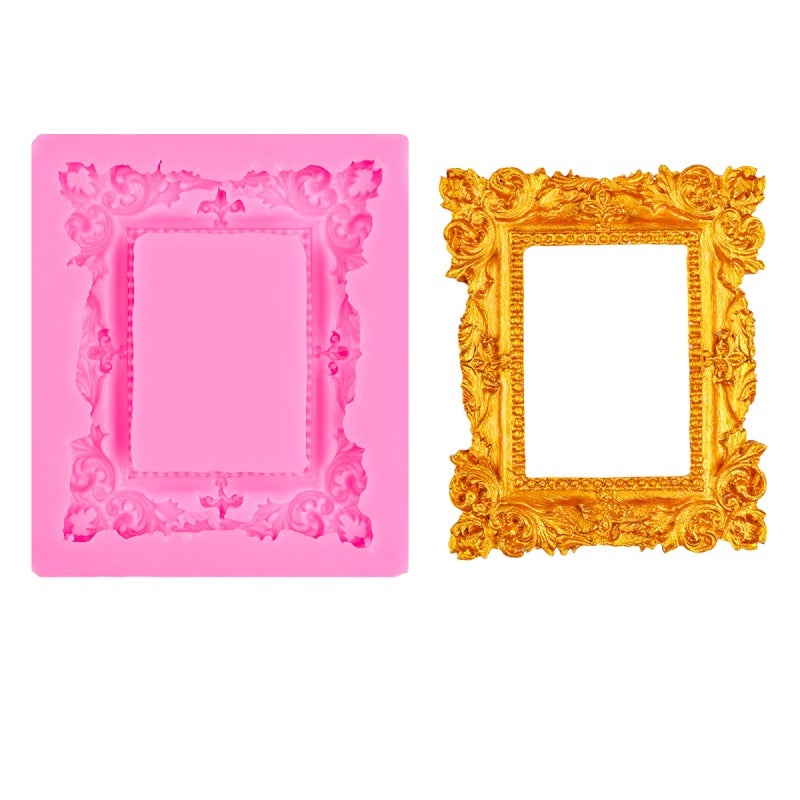 Vintage Lace Photo Frame Silicone Mold: 10.5*9 Pink Food-Grade BPA-Free - Easy Release & Multi-Craft Compatible Baroque Frame Mold for Home Bakers, DIY Enthusiasts, Themed Events - Image 1