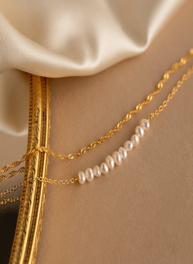 SLOONG Gold Bracelets for Women Trendy, 14K Real Gold Plated Dainty Stackable Pearl Snake Chain CZ Heart Pendant Bracelets, Layered Waterproof Jewelry Gift for Women Adjustable 6"+2", 6, no gemstone - Image 5
