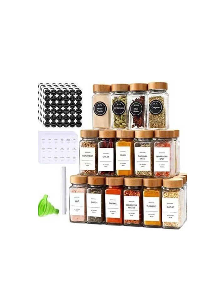 McDou 24 Pack Glass Jars with Bamboo Lids, 4oz Square Spice Jars with Label Stickers,Food Storage Container Jars for Spice, Coffee,Candy, Nuts  - Image 1