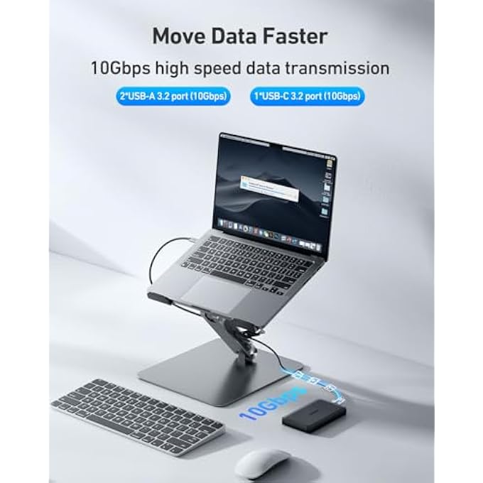 Benfei حامل لابتوب مع محطة إرساء USB C 7 في 1، HDMI 4K@60HZ، 1*SD 1*ميكرو SD، 100W توصيل الطاقة، 10GBPS 1*USB C 3.2 و 2*USB A 3.2 متوافق مع ماك بوك برو/إير، آيباد برو، XPS، ثينك باد - Image 3