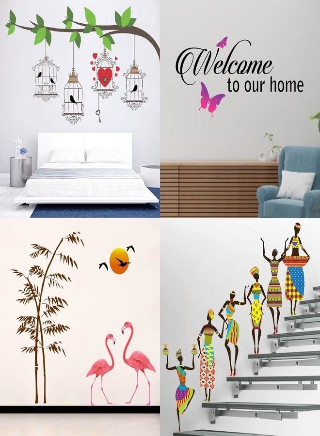 Merical PVC Vinyl Self-Adhesive Birdcase Key, Sunset swan Love, Tribal Lady, Welcome Home Butterfly Wall Stickers for Living Room, Bedroom, Kids Room, Home & Office Decoration (Pack of 4) - Image 1
