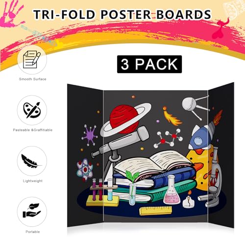 HAUTOCO 3 Pcs Small Trifold Poster Board 21 x 14 inches Tri Fold Presentation Boards Black Corrugated Project Boards for Science Fair, School Project, Event Displays, Business - Image 3