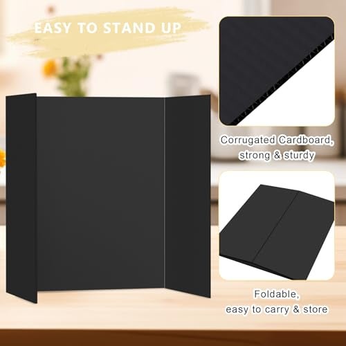 HAUTOCO 3 Pcs Small Trifold Poster Board 21 x 14 inches Tri Fold Presentation Boards Black Corrugated Project Boards for Science Fair, School Project, Event Displays, Business - Image 4