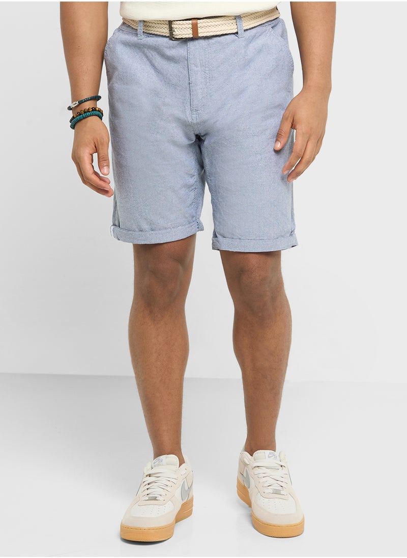 Shorts With Belt Turn Up Hem