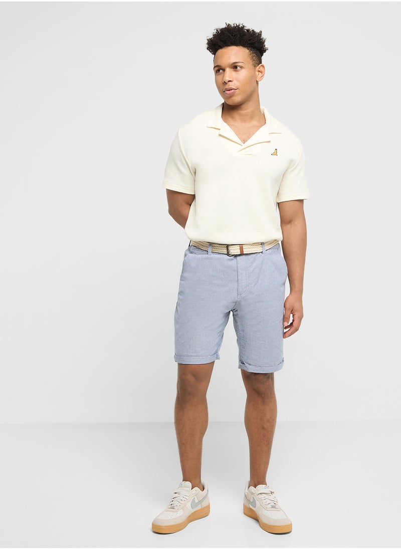 Shorts With Belt Turn Up Hem