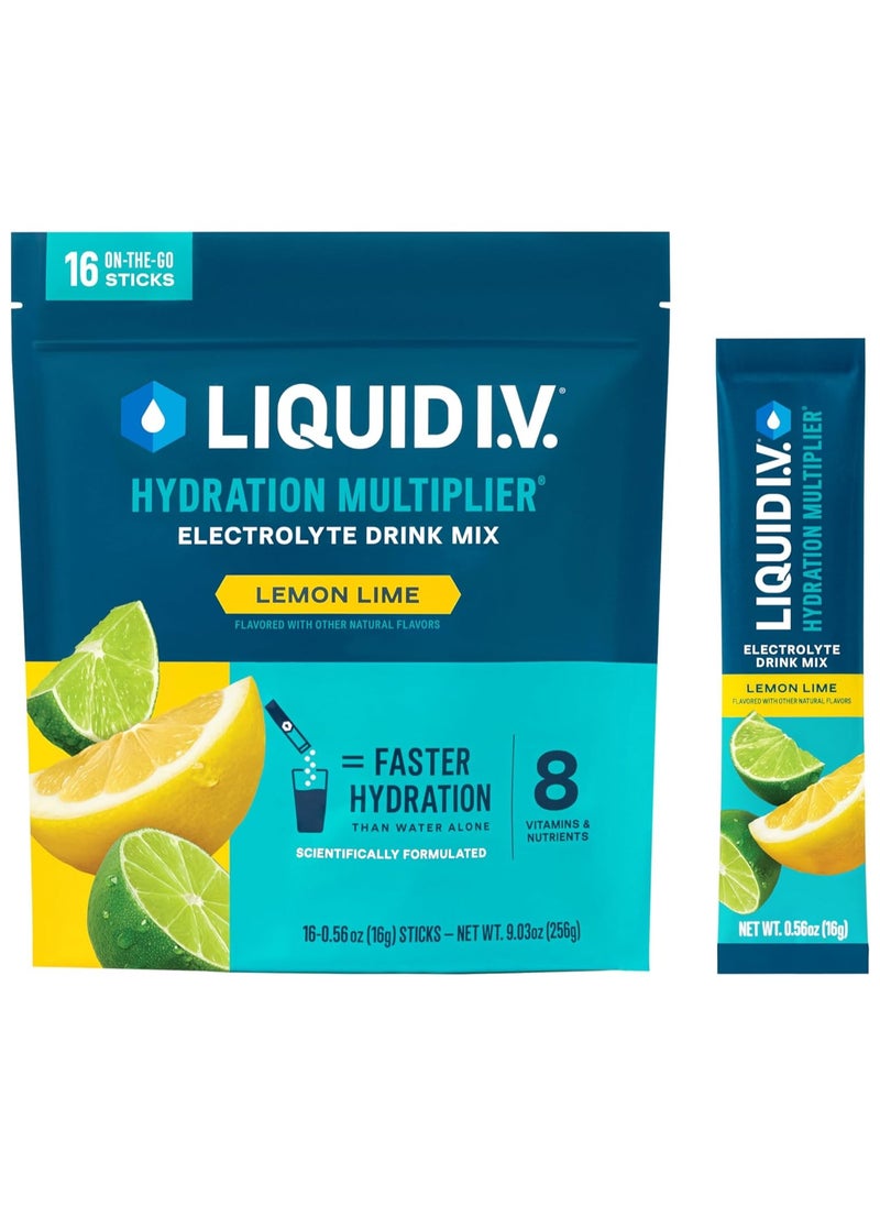 Liquid I.V. Hydration Multiplier Electrolyte Powder Easy Open Packets Supplement Drink Mix Lemon Lime 16 Count  - Image 1