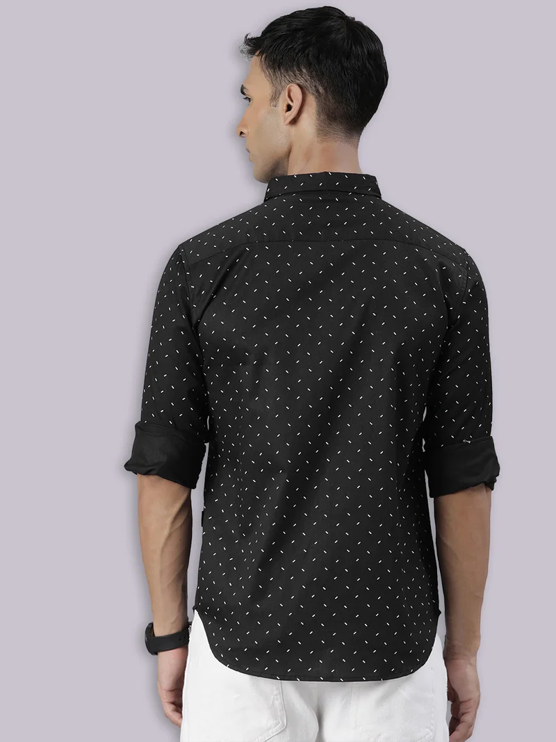 Joven Black Printed Cotton Casual Shirt for Men