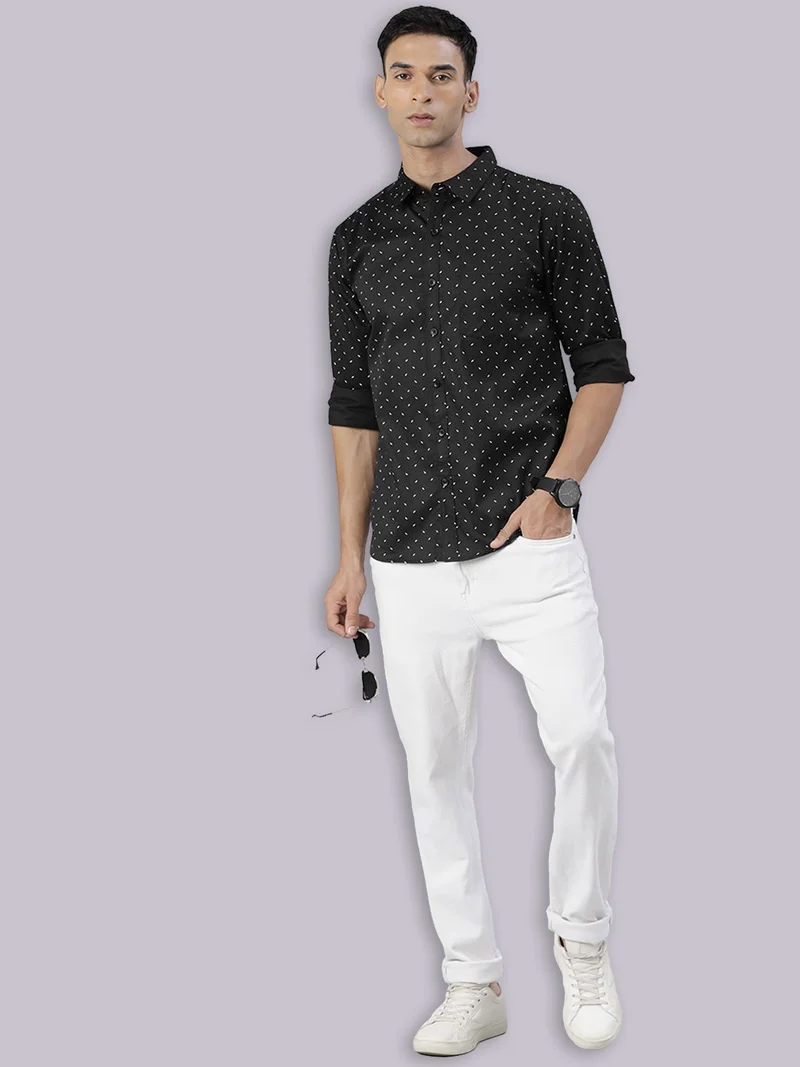 Joven  Black Printed Cotton Casual Shirt for Men for Men | Best Price UAE